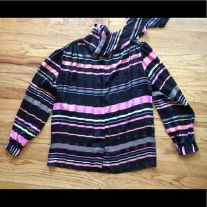 Silky, sheer patterned blouse w/pussy bow